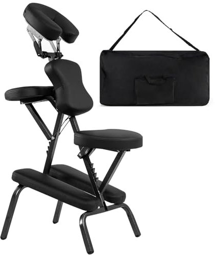COSTWAY Chaise de Massage Professionnel Portable Solide et Légère Chaise de Spa Pliable Ergonomique,Idéal pour Tatouage,Hauteur Réglable 110-120 CM avec Sac de Transport (Noir)