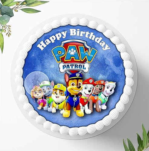 Für den Geburtstag ein Tortenbild Zuckerbild mit dem Motiv: Paw Patrol, Essbares Foto für Torten, Tortenbild, Tortenaufleger Ø 20cm - Super Qualität, 0184w