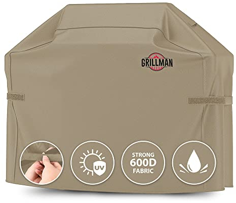 Grillman BBQ Cover, Gas Barbecue Cover fits Weber BBQ, Char Broil, Outback and more, Waterproof, Heavy Duty, Windproof, Rip-Proof, UV Resistant Barbecue Covers (183L x 66W x 130H cm, Tan)