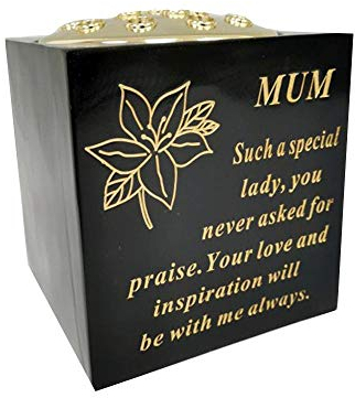 YöL Rose Bowl Graveside Ornament Tribute Black Gold Flowers Verse Poem 15cm Mum