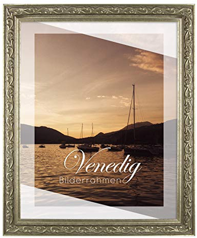 BIRAPA Venedig Massiv-Holz Venedig 30x40 cm in Farbe Silber Vintage - Bilder-Rahmen Silber Vintage - Foto-Rahmen Collage