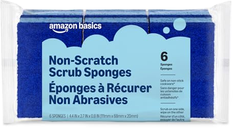 Amazon Basics Non-Scratch Dual-Sided Sponges for Nonstick Pots and Pans, Dish Scrubber, All-Purpose, 6-Pack, Packaging May Vary