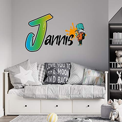 tjapalo® v30 Wandtattoo Junge Name Wandsticker Jungen Zimmer Wandtattoo Graffiti Wandtatoo Kinderzimmer Junge mit Namen und Initiale, Größe: B100xH58cm