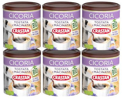 Crastan – Cicoria Tostata e Macinata Biologica – confezione da 6 barattoli da 350 gr