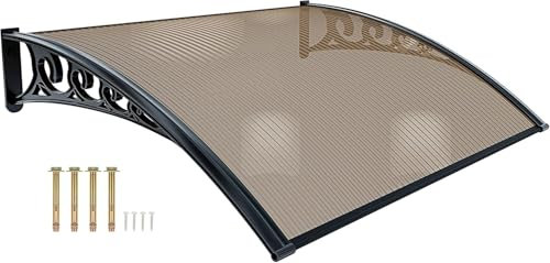 Pensilina Per Copertura In Policarbonato Alveolare Tettoia Modulabile Per Esterno Per Porte Balcone Finestre Elegante E Resistente, Colore Nero E Fumè (100 x 120 cm)