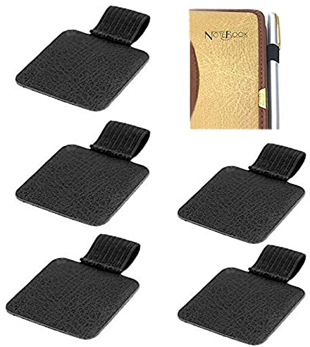 Cemiplus 5 Stück Selbstklebend PU Leder Stiftschlaufe mit Gummiband Elastische Stifthalter für Notizbuch Tagebuch Kalende Pencil Halter Hülle, Schwarz