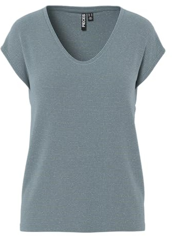 PIECES Women's PCBILLO TEE Stripes NOOS T-Shirt, Trooper/Detail: Gold Lurex, XS