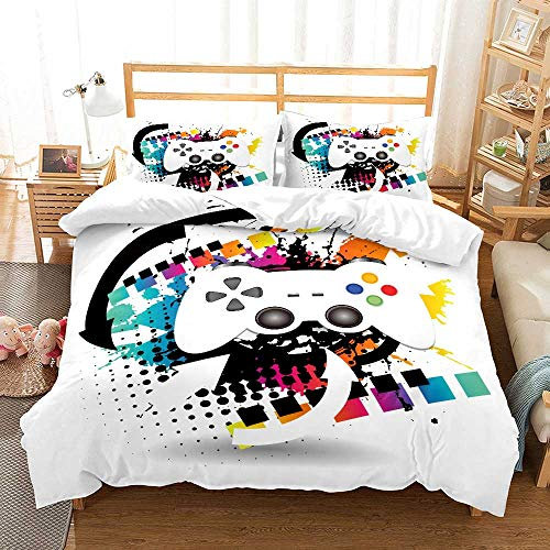 KKPW 3D Manette de Jeu Jeu vidéo Sets de Housses de Couettes Parure de Lit Housse de Couette et Taies d'oreiller pour Lit 1/2 Personne (Multicolore,140x200cm)