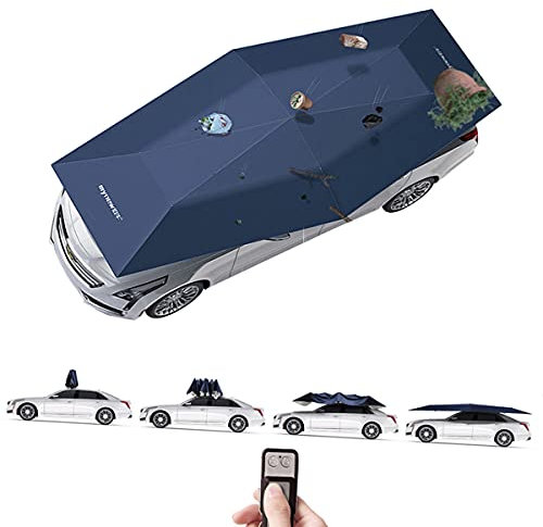 Ombrello Completamente Automatico con Telecomando,Copri Auto per Esterno Portatile,Tenda da Tetto Mantiene Fresco Il Tuo Veicolo,Adatto per Veicoli Superiori a 4,8m,Blu