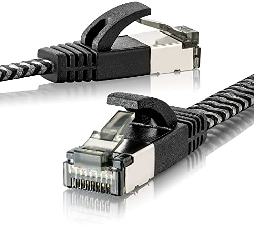 SEBSON Ethernet LAN Kabel 5m - CAT 7 Netzwerkkabel 10 Gbit/s, S-FTP Patchkabel RJ45 Baumwollmantel flach - Router, PC, TV, NAS, Spielekonsolen