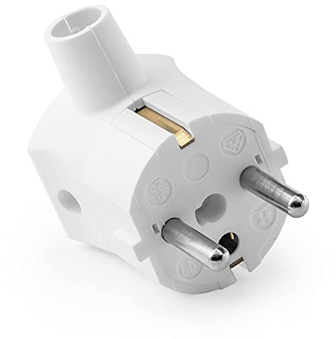2 Stück - Schutzkontakt-Stecker aus Thermoplast, Schuko Winkelstecker mit Knickschutz, weiß