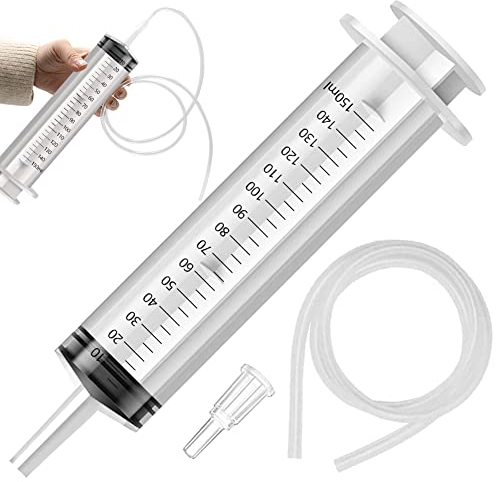 150ml Jeringa con tubo flexible, jeringas grande para líquidos Aplicador de pegamento de aceite, jeringuilla de 150cc con catéter para hidroponía medición, riego de plantas, alimentación de mascotas