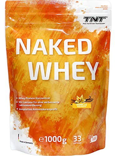 TNT Naked Whey Protein Pulver (1kg) • Eiweißpulver mit Laktase für Protein Shake, Backen & Kochen • Tolle Löslichkeit & leckerer Geschmack (Vanilla)