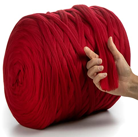 MeriWoolArt® 100% XXL Merino Wolle Garn 2 cm Dicke Wolle Garn, Filzwolle Trockenfilzen Nassfilzen, DIY Wolle Garn Decke, Decke Baby Wolle, Arm Stricken Decke Garn (Rot, 3 kg)