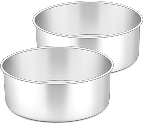 Onader 8 Inch Cake Tin, Stainless Steel Deep Round Cake Pans, Set of 2 Layer Cake Mould for Baking Wedding Birthday Christmas Tall Cakes, Heavy Duty & No Leakage, Mirror Finished & Dishwasher Safe