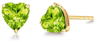 FANCIME Solide 14 Karat 585 Gelb Gold Herz Klein Ohrstecker Ohrringe mit 1,25 ct Echt Natürlich Peridot Schmuck für Damen Mädchen Mama, Größe: 5 * 5 mm