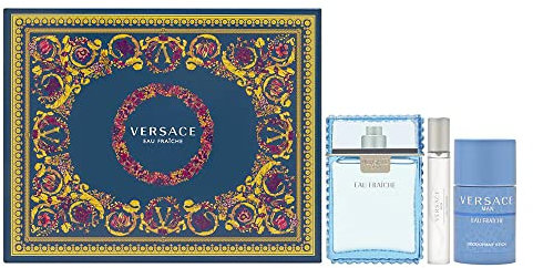 Versace Man Eau Fraiche 3-teiliges Geschenkset, Eau de Toilette, 100 ml, Deodorant-Stick, 75 ml, Eau de Toilette, 10 ml