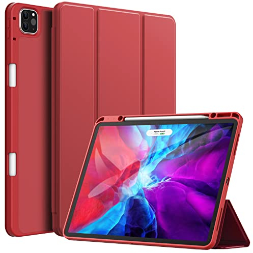 JETech Hülle für iPad Pro 12,9 Zoll (Modell 2020/2018, 4./3. Generation) mit Stifthalter, Pencil Aufladung der 2. Gen, Dünne Tablet Schutzhülle mit Weicher TPU Rückseite (Rot)