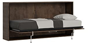 IMAGO FACTORY Kendo Single - Horizontales Klapp-Einzelbett, Raumsparbett, Faltbar, L.200 P.106 H.97, Wandklappbett, Matratze Inklusive, Nußbaumfarbe