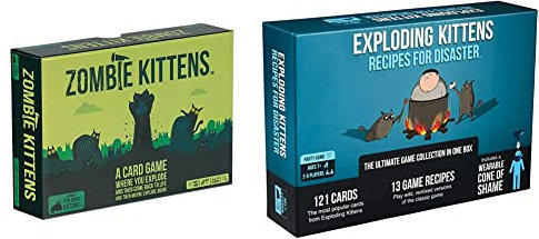 Zombie Kittens & Recipes for Disaster Deluxe Game Set by - Card Games for Adults Teens & Kids - Fun Family Games - A Russian Roulette Card Game, Blue