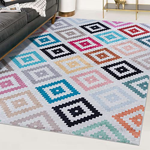 Mazovia Modern Teppich - Kurzflor Waschbar - Weich Teppich für Wohnzimmer, Schlafzimmer, Esszimmer – Teppiche Geometrisch - Bunt 160 x 230 cm