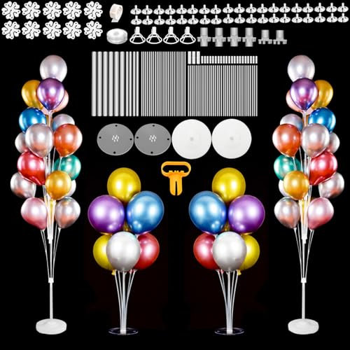Hegbolke 2 Set Balloon Column Kits & 2 Set Balloon Table Stand Kits, Balloon Flower Clips, Decorating Strips, Glue Points, Knotter, Lights String, for Birthday Baby Shower Wedding Holiday Party
