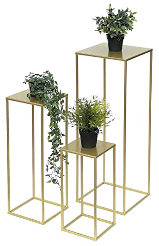DanDiBo Blumenhocker Metall Gold Eckig 3er Set Blumenständer Beistelltisch 96406 Blumensäule Modern Pflanzenständer Pflanzenhocker