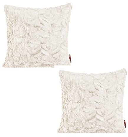 MAGMA 2er Set Kissenhülle Fluffy flauschig plüschig weich mit Reißverschluss Felloptik (Beige) ca. 50x50 cm