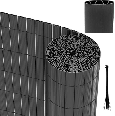 Herrselsam PVC Sichtschutzmatte 80x500 cm Grau Windschutz mit Kabelbindern Sichtschutzzaun Sichtschutz W-Rippenverstärkungen Balkon Zaun Wetterfest ohne Bohren für Balkon Garten
