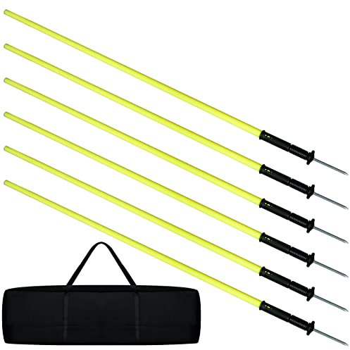 HENGMEI 1,5m Slalomstangen Set aus 6 Slalom Stangen Fussball Trainingszubehör Hürdenstangen Agility Stangen Set Für Hunde Trainingsstangen mit Erdspieß und Tragetasche