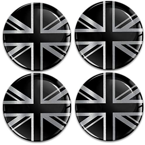 Biomar Labs 4 x 65 mm Aufkleber 3D Silikon UK GB United Kingdom Union Jack Flagge Fahne Silber Schwarz Für Radkappen Nabenkappen Radnabendeckel Rad-Aufkleber Nabendeckel A 10865