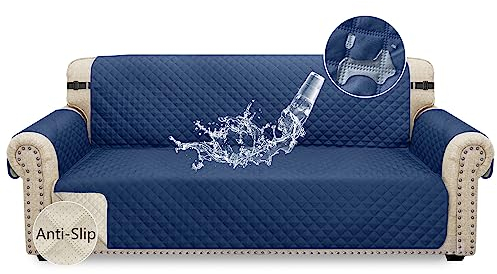 Granbest wasserdichte Sofabezug 3 Sitzer rutschfeste Couchbezug mit Elastischen Riemen, Waschbare Sofaschutz für Kinder, Haustiere, Hunde, Katzen (3-Sitzer, Marineblau)