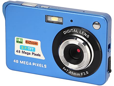 Digitalkameras für die Fotografie, 4K 48MP Vlogging Kamera, Pocket Kamera mit 2,7 Zoll LCD Display, 8 fachem Zoom, Anti Shake Serienaufnahmen, für Erwachsene, Senioren, Anfänger (Blau)