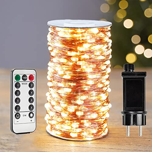 RESNICE Guirlande Lumineuse de 30 m, étanche, avec Prise Secteur et Télécommande, 300 LED Ultra Lumineuses, Fil de Cuivre pour Décoration de Jardin, Porche, Terrasse, Fête de Noël ou Mariage