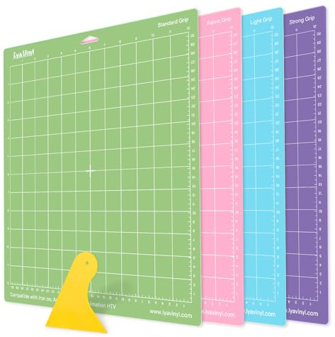 Lya Vinyl Schneidematte 4-Stück, 12x12 Zoll (30,5 x 30,5cm), PVC, Polyvinylchlorid, Quadratisch, 4 verschiedene Griffarten, inkl. Schaber