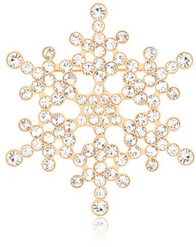 Kiiwah Weihnachten Schneeflocken Brosche, Kristall Strasssteinen Brosche Blume Anstecknadel Pins für Kleidung Party Dekoration(Gold)