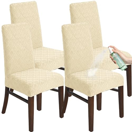KELUINA Stuhlhussen für Esszimmer 4 Stück, Stretch Jacquard Esszimmerstuhl Slipcover Bezüge, Abnehmbare waschbare wasserdichte Stuhlhussen