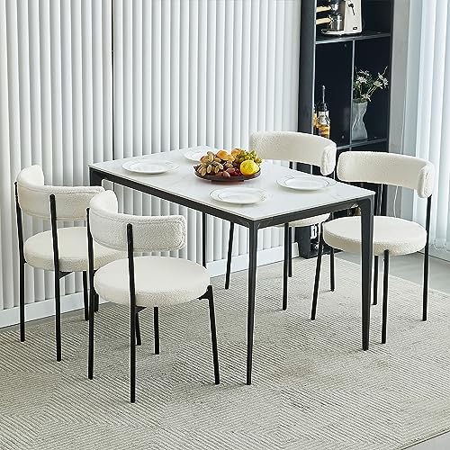 Generisch Stühle Esszimmerstühle 4er Set,Teddy Sessel,Runder Polsterstuhl,Küchenstühle Modern,Metallbeine für Wohnzimmer, Esszimmer,Weiß