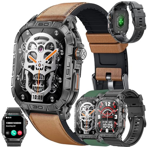 Smartwatch Herren mit Telefonfunktion, Smart Watch 1,96 AMOLED mit Bluetooth Anrufe 5ATM Wasserdicht Fitnessuhr mit Herzfrequenzmonitor Schlafmonitor Schrittzähler, Sportuhr für iOS Android (Schwarz)