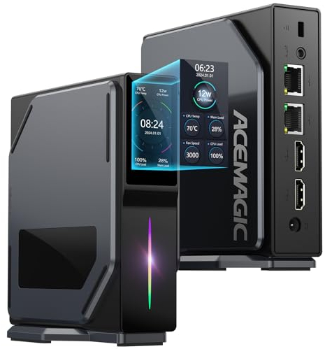 ACEMAGIC S1 Mini PC mit LCD Bildschirm, Ιntel Alder Lake-N97(bis zu 3,6 GHz), 16GB DDR4 512GB M.2 SSD Vertikaler Mini Computer, 4K UHD Dual-Display Mini Tower PC mit RBG/WiFi 6/Dual LAN