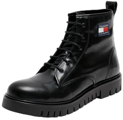Tommy Jeans Donna Stivali Mezza Gamba Lace Up Verniciati, Nero (Black), 38