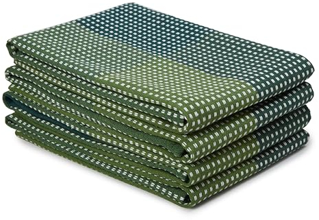 Encasa XO Baumwoll-Küchentuchset - Super saugfähige Geschirrtücher & Spültücher 70x45 cm zum Abwaschen, Geschirr Trocknen und Reinigen - 4er-Pack - Grün