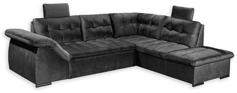 ESTRELLA Ecksofa mit Schlaffunktion in Schwarz - Moderne Eckcouch mit Bettkasten und verstellbarer Armlehne - 283 x 84 (107) x 217 cm (B/H/T)