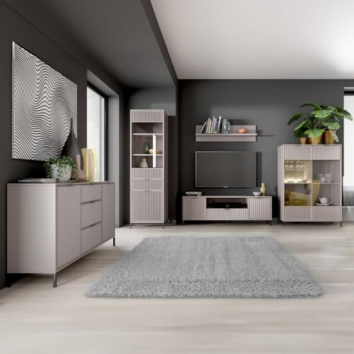Wohnzimmer Set Wohnwand Anbauwand Kaschmir beige 5-teilig modern Kommode Vitrine Wandregal Lowboard Highboard