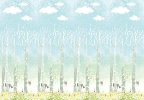 Papier Peint Panoramique Nuages Bleu - Vert Papier Peint Chambre Adulte Papier Peint Panoramique Enfant Papier Peint Salon Décoratif Papier Peint Intissé 350x240cm