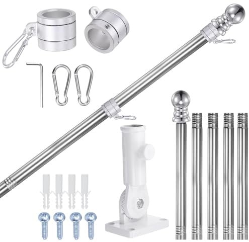 sourcing map Flag Pole Kit with Mounting Bracket, 6FT Stainless Steel Flagpole Kit with 360°Ring, Multi-Position & Flagpole Holder for House Porch Outdoor Boat, RV Truck 1 Inner Diameter