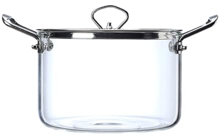 Glastopf mit Deckel Transparent Glas Kochtopf - 2l beheizbarer klarer Suppentopf Glas-Kochtopf mit Deckel für Suppensalat Instant-Nudel-Babynahrung (2 L) (Clear, 20X17CM)