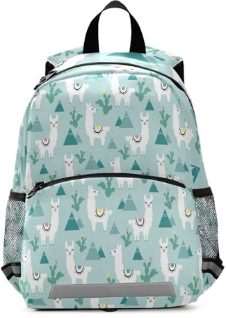 Mnsruu Children Backpack Nursery Bag with Chest Clip Leash Reflective Strip,Cute Cactus with Llama Cute Rucksack kindergarten Preschool Nursery Travel Bag for Boys Girls