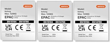 3x eBike Stickers 250W 'road legal' for Bafang BBS Electric Middle Motor Hub