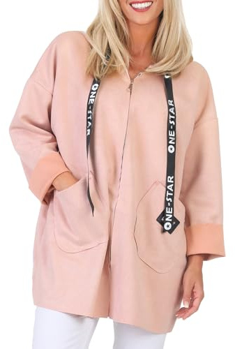 simaranda Sweatjacke Damen mit Kapuze Hoodie lange Übergangsjacke Kurzmantel uni mit Zipper Cardigan 5325
